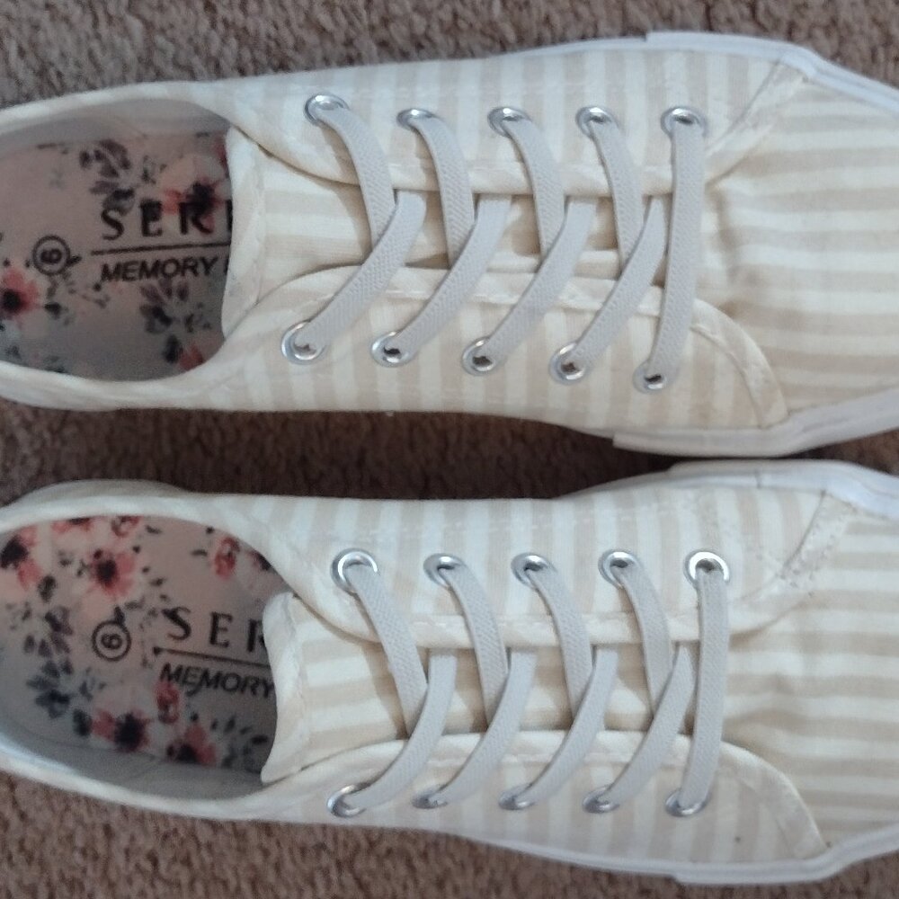 Tan and Cream Stripe Sneakers